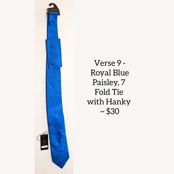 Verse 9 - Royal Blue Paisley, 7 Fold Tie with Hanky - Picture 1 of 4